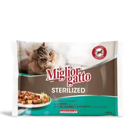 Miglior gatto Stérilisé petites bouchées en gelée 4 * 85 gr (2 saumon , 2 Poisson crevette) Miglior gatto - 1