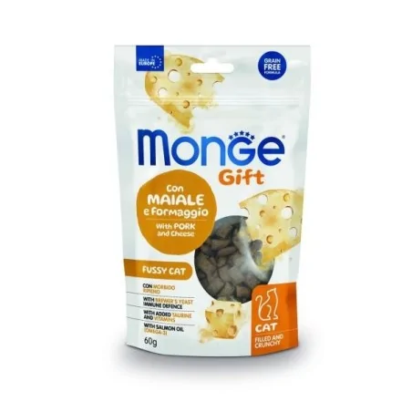 Monge Gift Chat Adulte Fourré et Croquant Porc au Fromage 60g