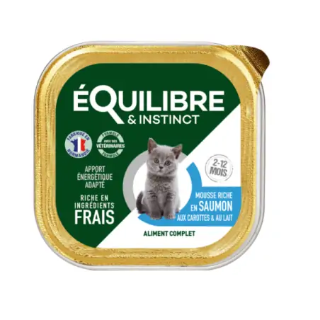 Mousses riches en saumon & aux carottes & LAIT pour chaton 85gr Equilibre & Instinct - 1