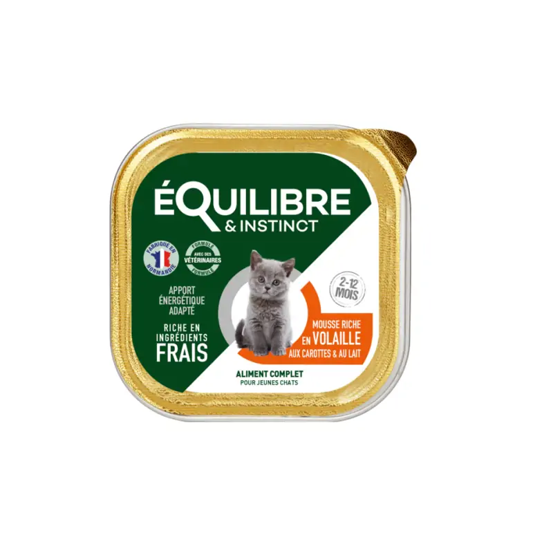 Mousses riches en volaille & aux carottes & LAIT pour chaton 85gr Equilibre & Instinct - 1