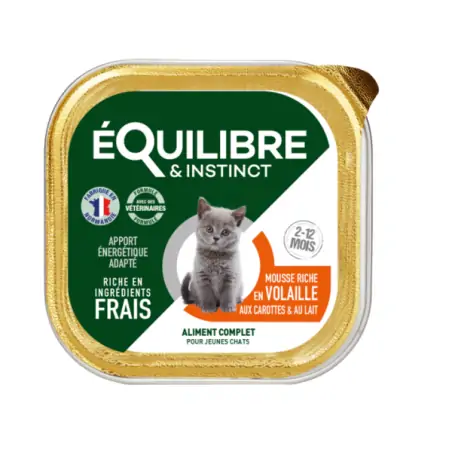 Mousses riches en volaille & aux carottes & LAIT pour chaton 85gr Equilibre & Instinct - 1