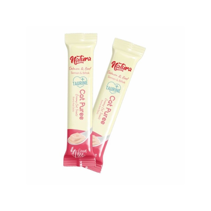 Natura Puree crème gourmande au saumon et au bœuf pour chats 12 Gr ( ROSE )