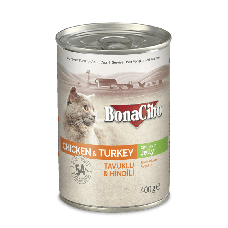 Bonacibo Chat Adulte Poulet & Dinde - Morceaux en Gelée 400 g