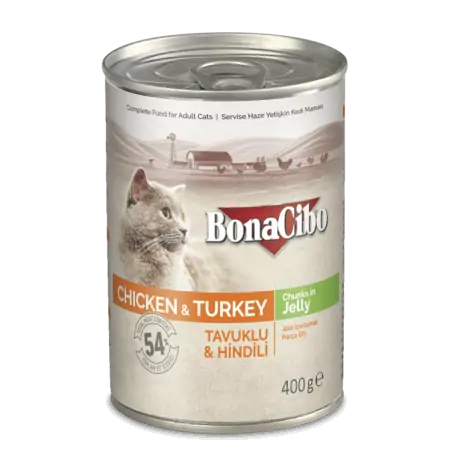 Bonacibo Chat Adulte Poulet & Dinde - Morceaux en Gelée 400 g Bunacibo - 1