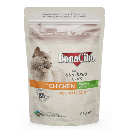 Bonacibo Chicken - Morceaux en sauce pour Chats Stérilisés 85 g