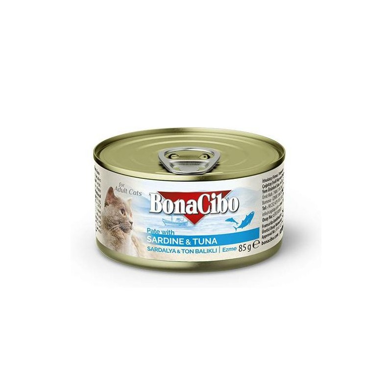 BonaCibo Adult Pâté de sardine et de thon pour chat 85g