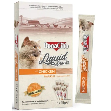 BonaCibo Snacks liquide pour chats au poulet 15 g