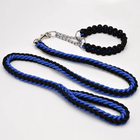 Laisse Chien-Collier et Laisse de Luxe en Nylon Tressé - Ajustable pour Moyens et Grands Chiens-Tunisie