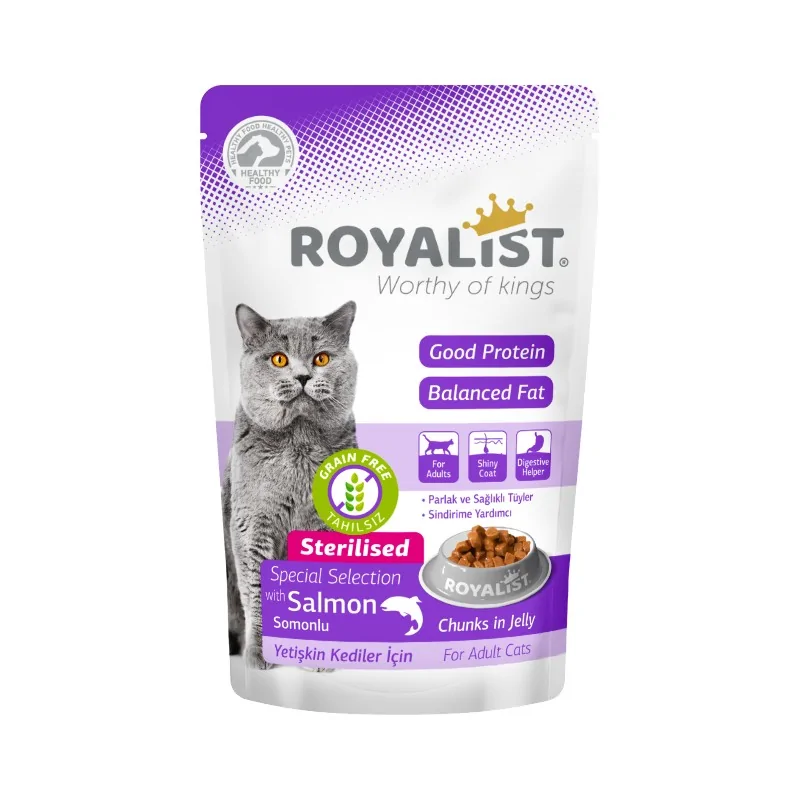 Humides Chat-Royalist Chunks en Gelée au Saumon pour Chats Adultes Stérilisés 85 g-Tunisie