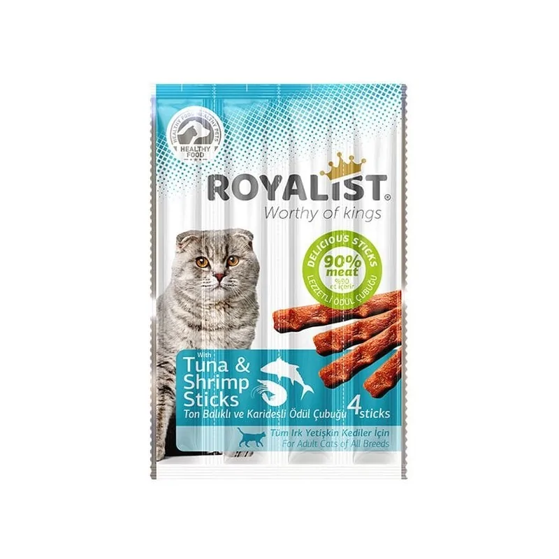 Friandises Chat-Royalist Bâtonnets pour chats – Saveur thon et crevettes – 4 x 5g-Tunisie