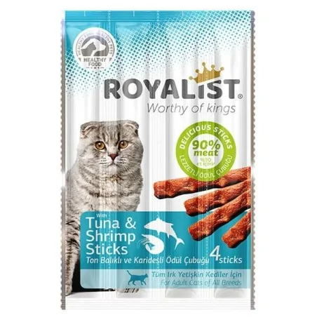 Friandises Chat-Royalist Bâtonnets pour chats – Saveur thon et crevettes – 4 x 5g-Tunisie