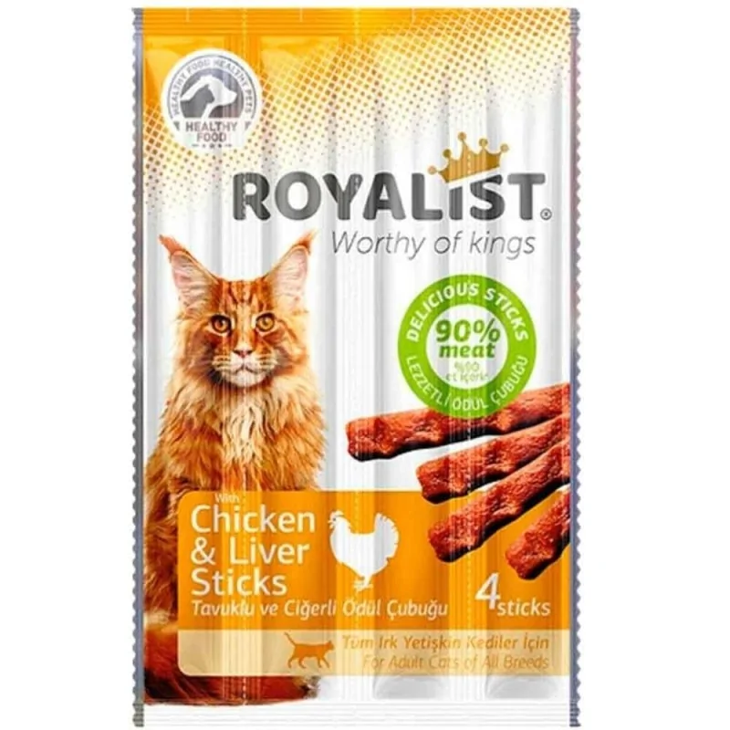 Friandises Chat-Royalist Bâtonnets tendres pour chats – Saveur poulet et foie – 4 x 5g-Tunisie