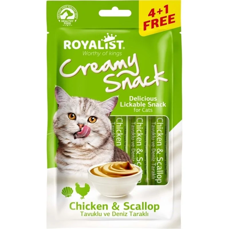 Friandises Chat-Royalist Friandises crémeuses pour chats – Saveur poulet et coquille Saint-Jacques – 5 x 15g-Tunisie