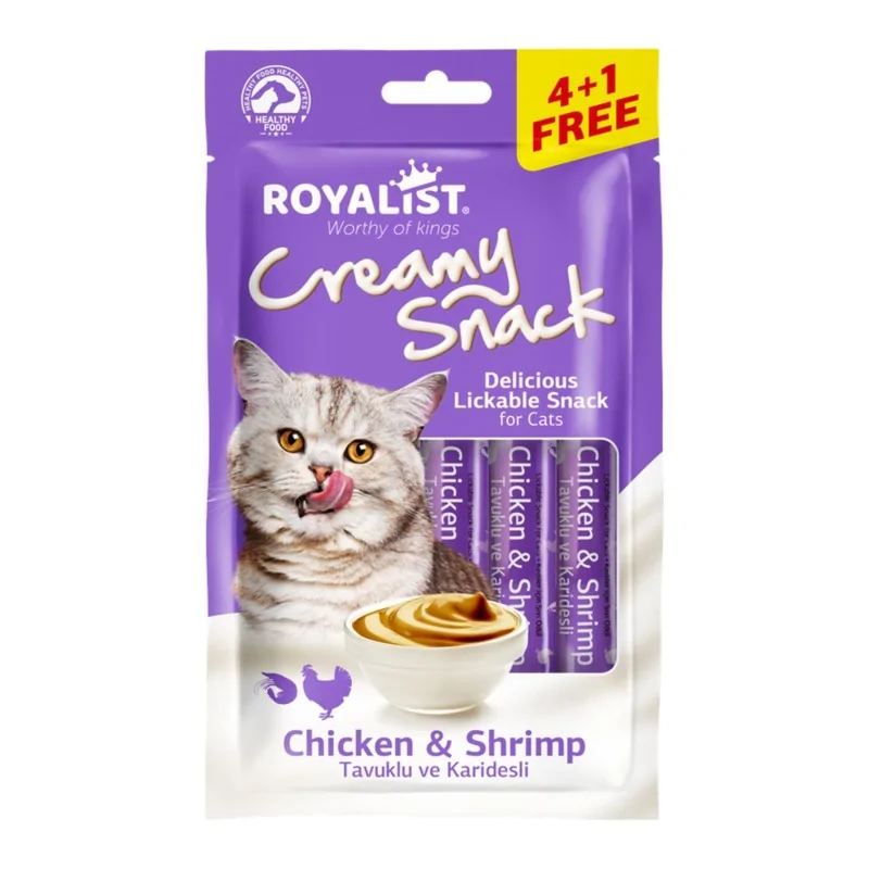 Friandises Chat-Royalist Friandises crémeuses pour chats – Saveur poulet et crevettes – 5 x 15g-Tunisie