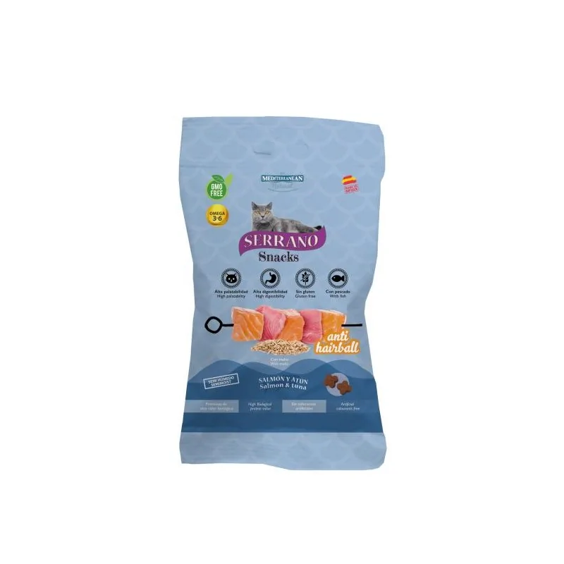 Friandises Chat-Serrano Snacks pour chats – Anti-Boules de Poils au Saumon et Thon, 50g-Tunisie