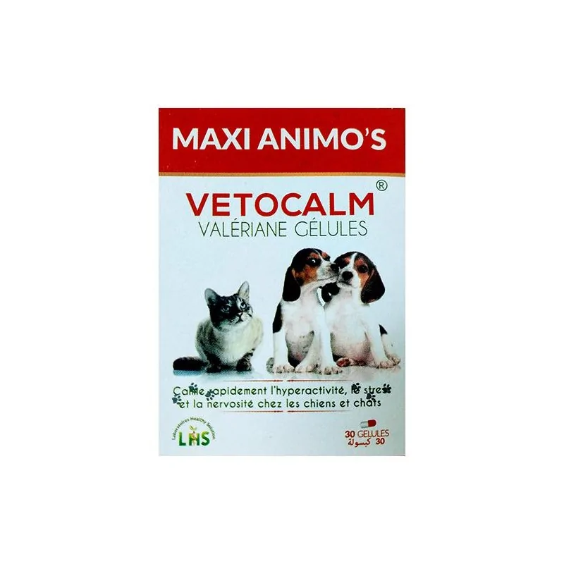 Compléments Alimentaires-VETOCALM MAXI ANIMO'S - Complément Apaisant pour Chiens - 30 Gélules-Tunisie