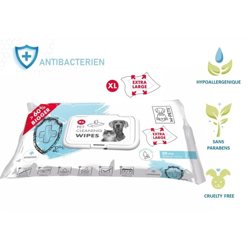 Lingettes Chien-Lingettes Anti-bactériennes Extra Larges 28*18 cm - 30pcs-Tunisie