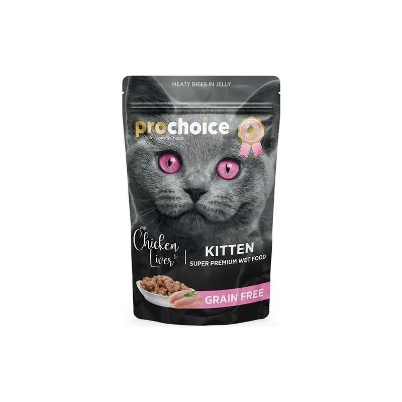 Humides Chat-ProChoice Pochon Sans Céréales pour Chaton - Poulet et Foie 85 g-Tunisie