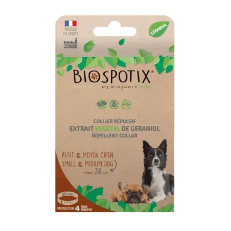 Collier & pipettes Anti Puce Chien-Collier Répulsif Naturel BIOSPOTIX pour Chiots et Petits Chiens – Taille S/M-Tunisie