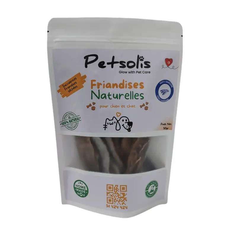 Friandises Chien-PETSOLIS Friandises 100 % Naturel Déshydratées aux Sardines - 50 g-Tunisie