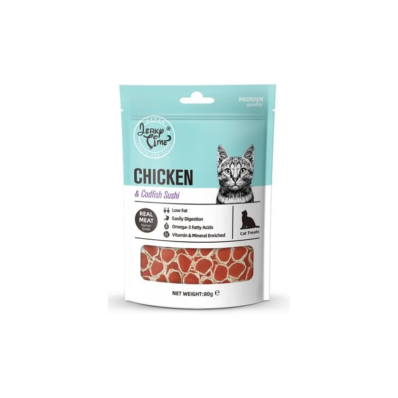 Friandises Chat-Jerky Time Sushi Poulet et Cabillaud 80g-Tunisie
