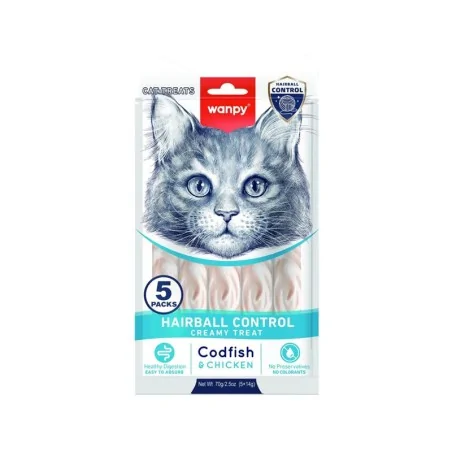 Friandises Chat-Wanpy Crème Functionnal - Hairball Control au Cabillaud et Poulet (5*14g)-Tunisie