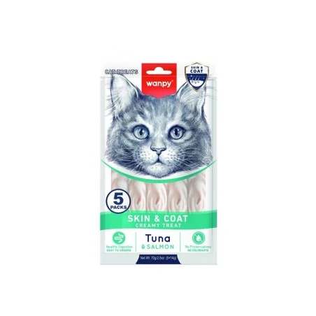 Friandises Chat-Wanpy Crème Functionnal - Skin & Coat au Thon et Saumon (5*14g)-Tunisie