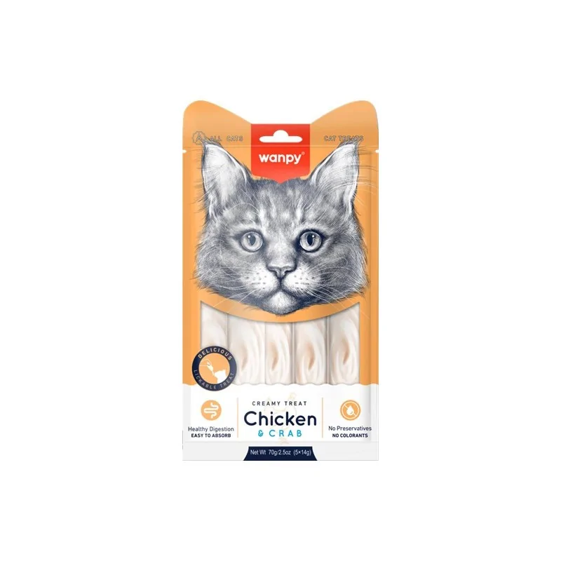 Friandises Chat-Wanpy Crème - Poulet et Crabe (5*14g)-Tunisie
