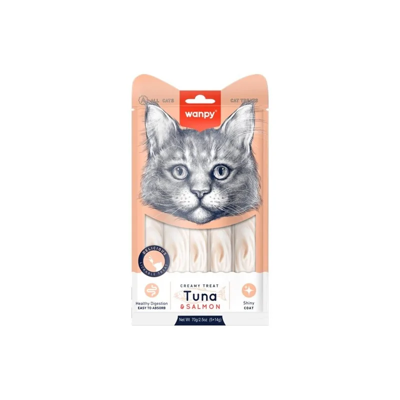 Friandises Chat-Wanpy Crème - Thon et Saumon (5*14g)-Tunisie