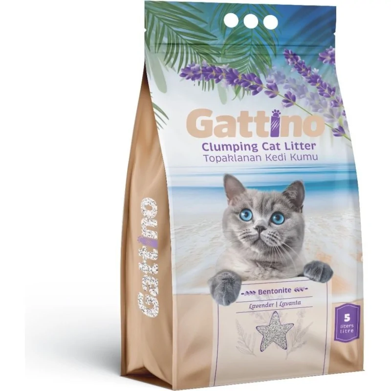 Litières Agglomérantes-Gattino – Litière Agglomérante Parfumée Lavande – 5 L-Tunisie