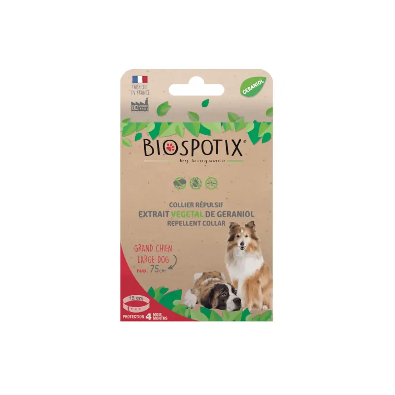 Collier & pipettes Anti Puce Chien-Collier Répulsif Naturel BIOSPOTIX pour GRAND CHIEN– Taille L/XL-Tunisie