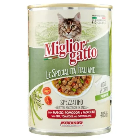 Humides Chat-Migliorgatto – Boîte Italienne en Sauce pour Chat – Bœuf, Tomates & Haricots Verts – 405 g-Tunisie