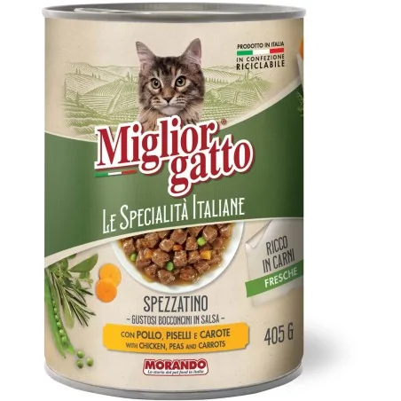 Humides Chat-Migliorgatto – Boîte Italienne en Sauce pour Chat – Poulet, Carottes & Petits Pois – 405 g-Tunisie
