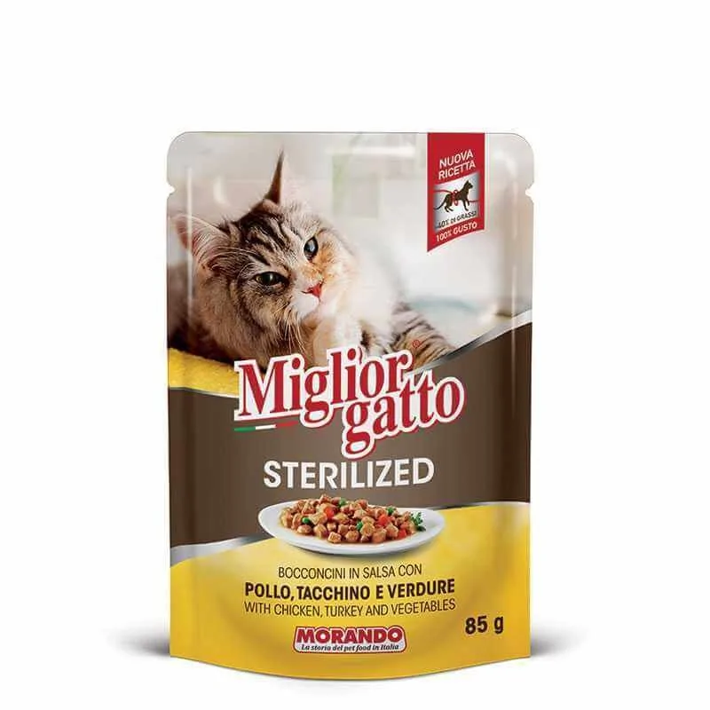 Humides Chat-Migliorgatto – Pochon pour Chat Stérilisé – Poulet, Dinde & Légumes – 85 g-Tunisie
