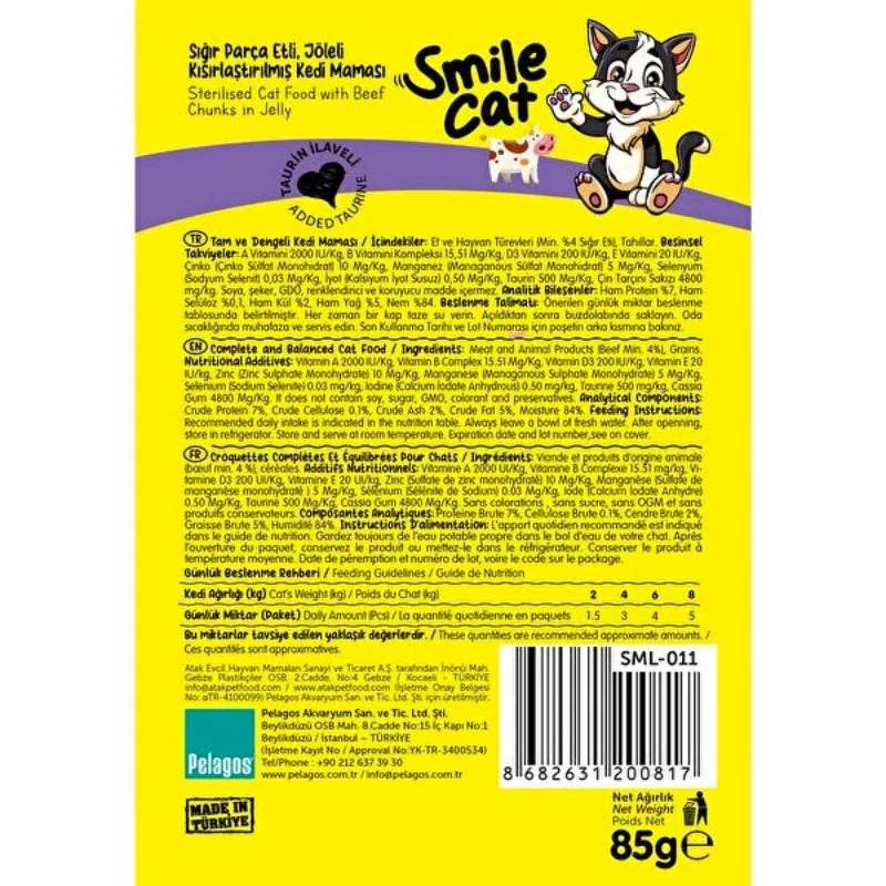 Humides Chat-Smile – Pochon pour Chat Stérilisé – Bœuf – 85 g-Tunisie