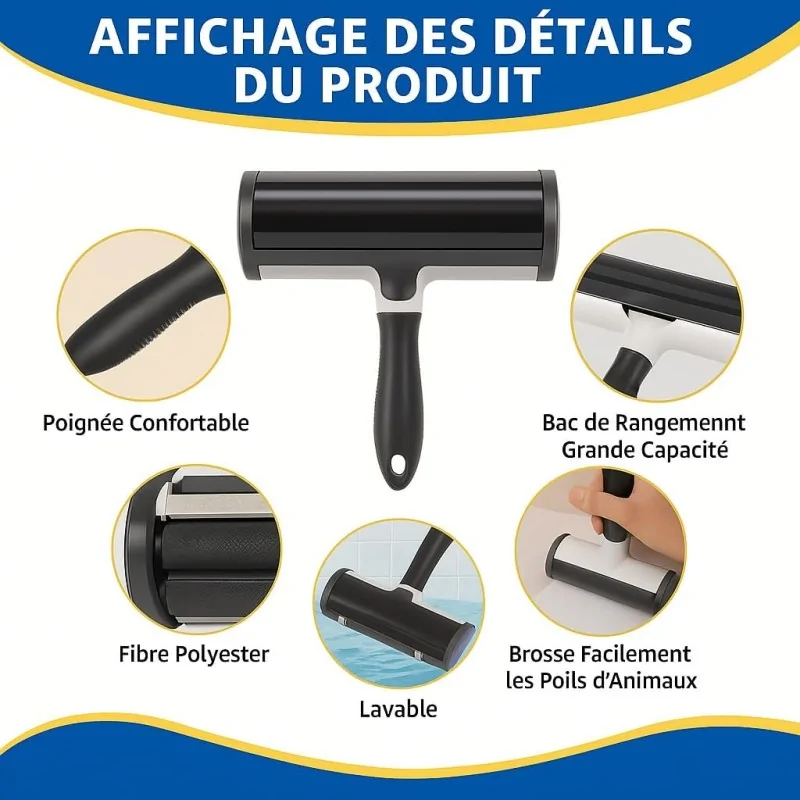 Brosse pour chat-Rouleau Anti-Poils Réutilisable pour Animaux – Brosse Magique pour Chien & Chat-Tunisie