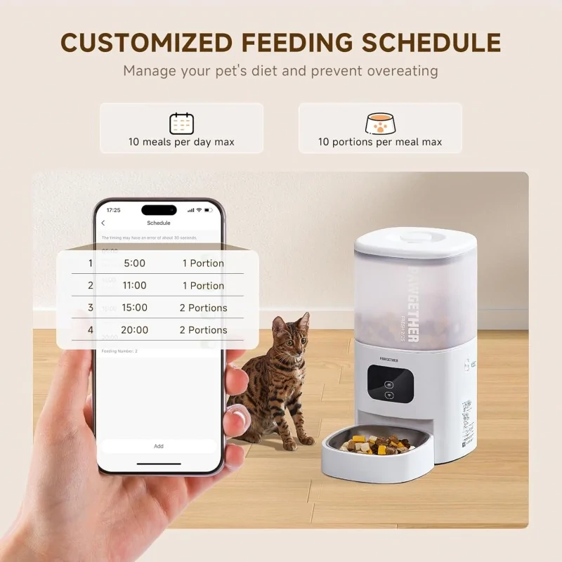 Gamelles et Distributeurs-Pawgether – Distributeur Automatique 4 L pour Chat – 📱 Contrôle App – 🍽️ 10 Repas/Jour – 🥇 Bol Inox Anti-Bourrage-Tunisie