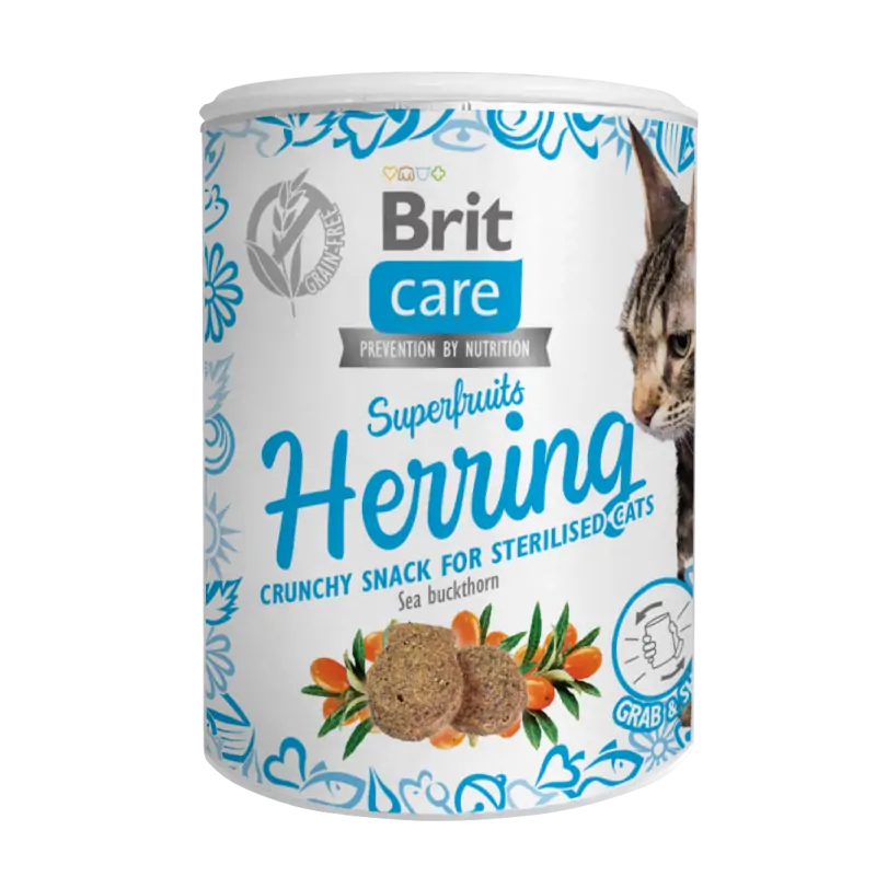 Friandises Chat-Brit Care Cat Snack Superfruits au Hareng pour Chat Stérilisé 100g-Tunisie