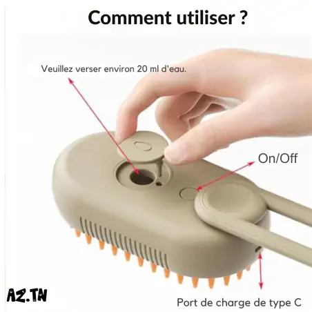Brosse pour chat-Brosse à Vapeur Automatique 3 en 1 – Nettoie, Démêle & Lisse le Pelage-Tunisie