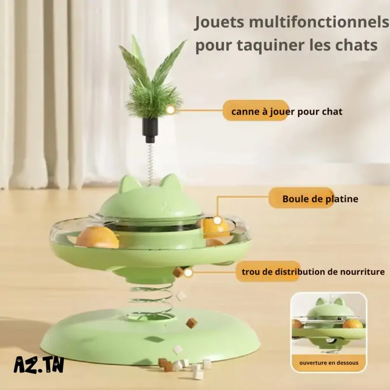 Jouets Chat-Jouet Distributeur de Friandises Rotatif pour Chat – Plateau Interactif Antistress-Tunisie
