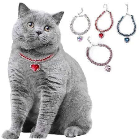 Collier Chat-Collier Diamant pour Chat – Pendentif Cœur Cristal 3 NucléoDiamond-Tunisie
