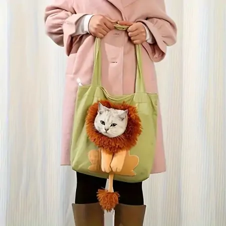 Sac de Transport-Sac de Transport Tête de Lion pour Chat et Petit Chien – Portable, Léger et Respirant – 40×35 cm-Tunisie