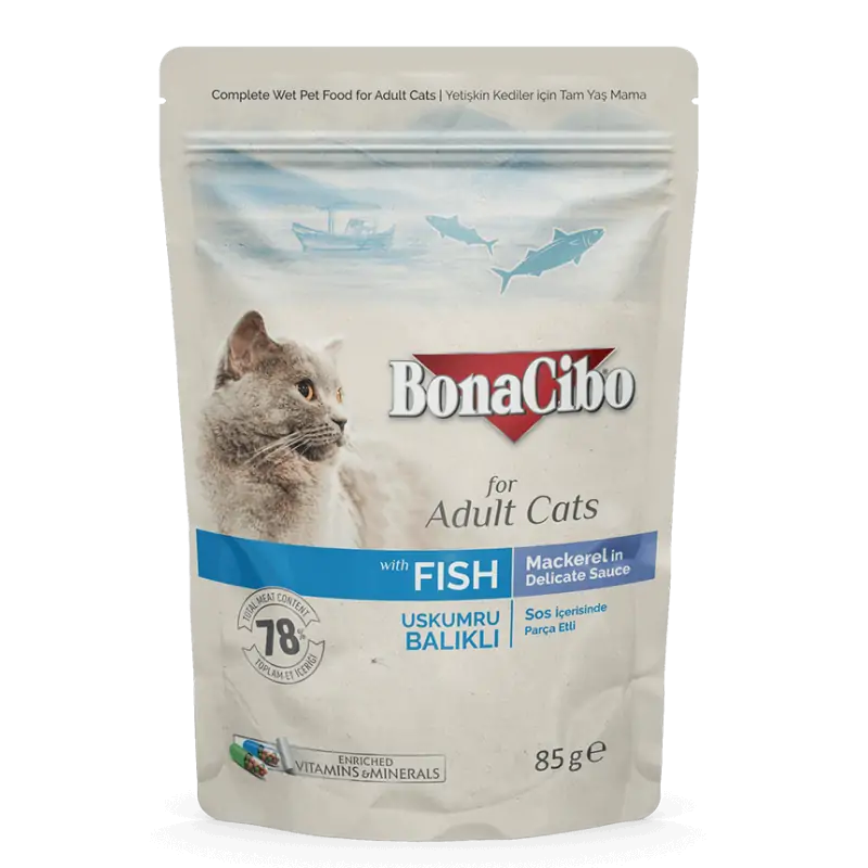 Humides Chat-BonaCibo Pochon Poisson pour Chat Adulte 85 g-Tunisie