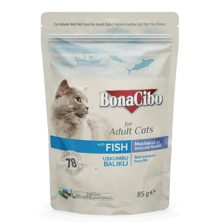 Humides Chat-BonaCibo Pochon Poisson pour Chat Adulte 85 g-Tunisie