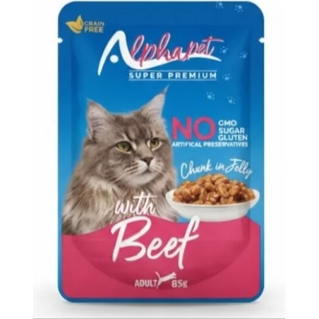 Humides Chat-Alphapet – Pochon Beef pour Chat Adulte – Bœuf – 85 g-Tunisie