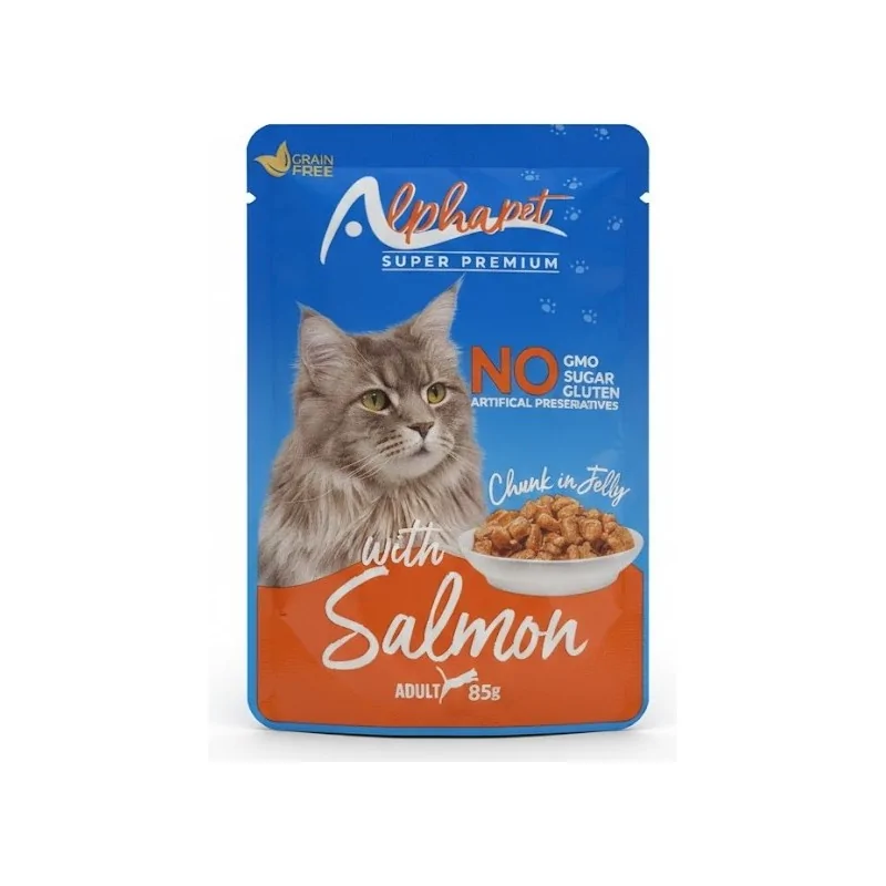 Humides Chat-Alphapet – Pochon Salmon pour Chat Adulte – Saumon – 85 g-Tunisie