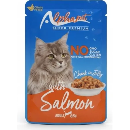 Humides Chat-Alphapet – Pochon Salmon pour Chat Adulte – Saumon – 85 g-Tunisie