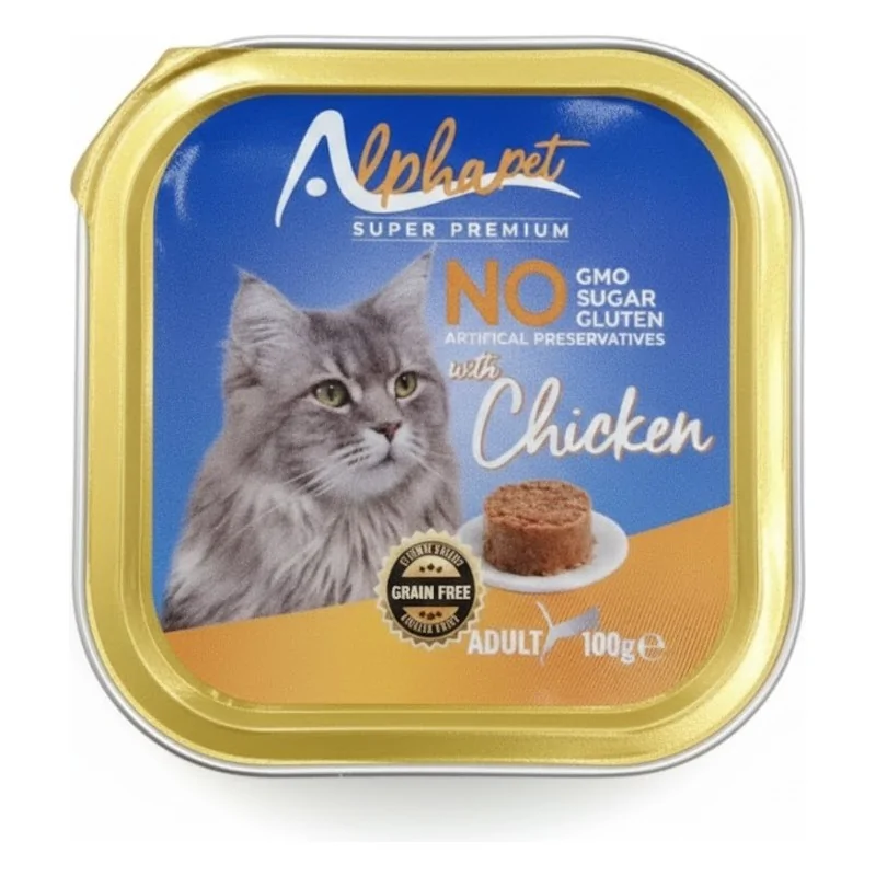 Humides Chat-Alphapet – Barquette Chicken pour Chat Adulte – Poulet – 100 gr-Tunisie