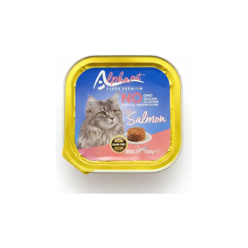 Humides Chat-Alphapet – Barquette Salmon pour Chat Adulte – Saumon – 100 g-Tunisie