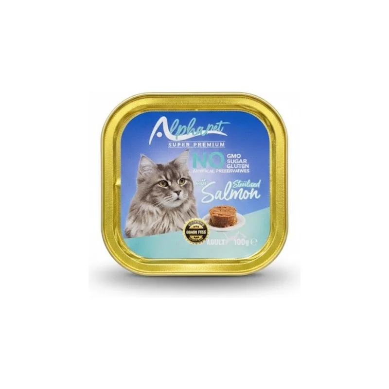 Humides Chat-Alphapet – Barquette Salmon pour Chat Stérilisé – Saumon – 100 g-Tunisie
